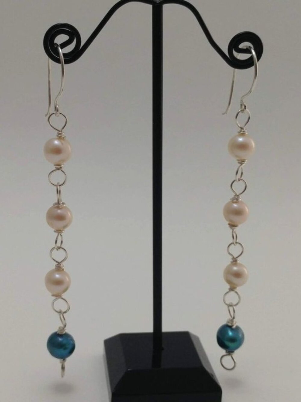 Freshwater Pearls With Fine Silver .999 Long Dangle & Drop Earrings 3-1/2 Inches